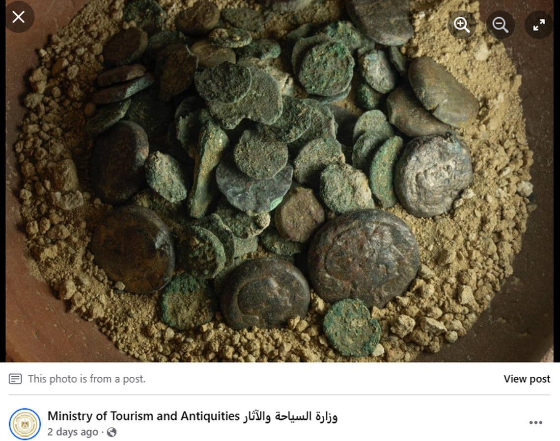 Hundreds of coins, some with Cleopatra’s face, were found in the deposit.