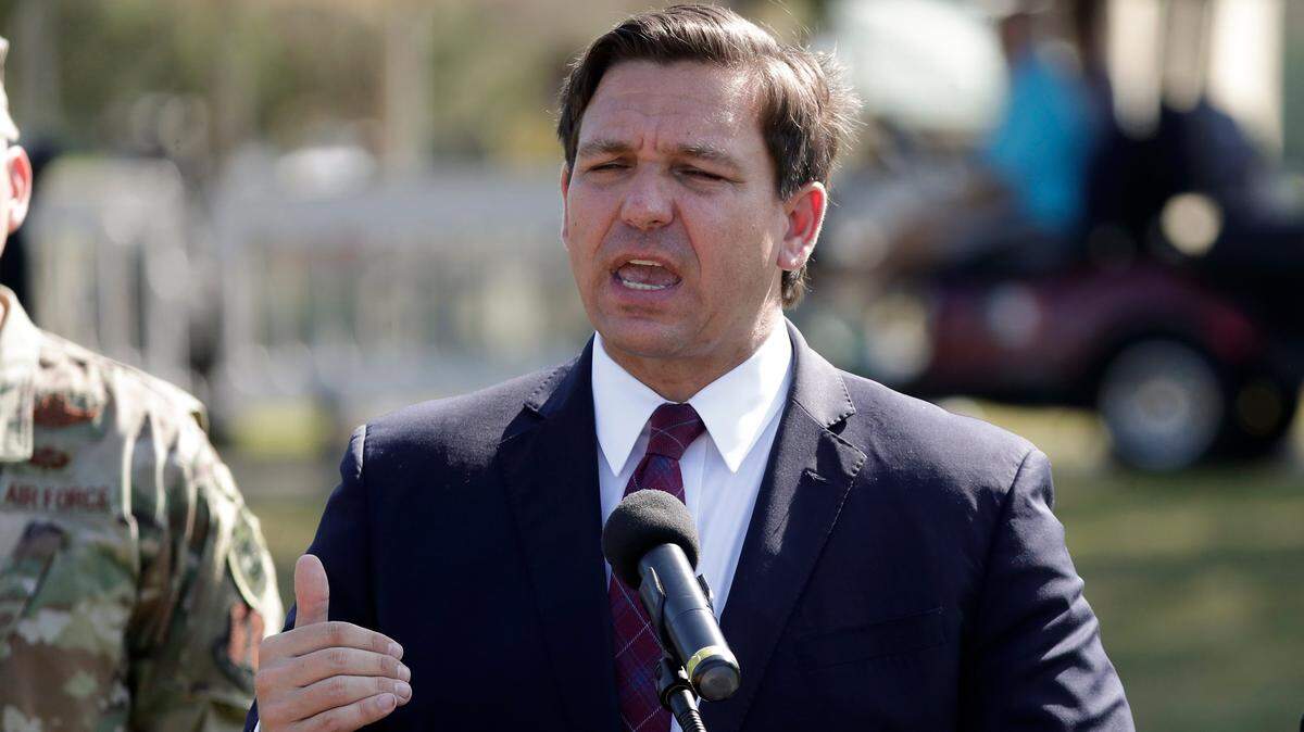 Gov. Ron DeSantis gave a briefing Monday at Hard Rock Stadium about the coronavirus. He is shown here at a press conference in The Villages a week ago.