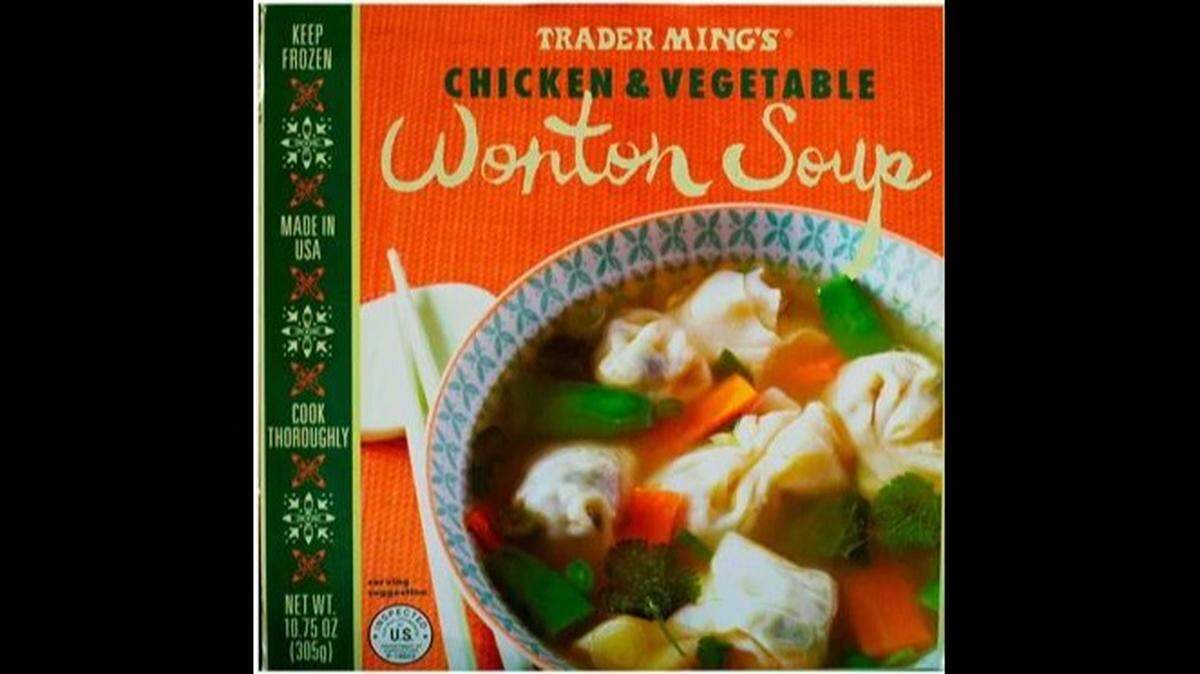 The label for Trader Joe’s Trader Ming’s Chicken & Vegetable Wonton Soup