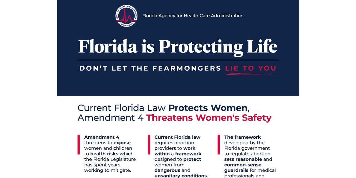A screen grab of the website set up by the Florida Agency for Healthcare Administration in opposition of a constitutional amendment on the Nov. 5 ballot that would legalize abortion up until the point of “viability,” and beyond when in consultation with a health professional.