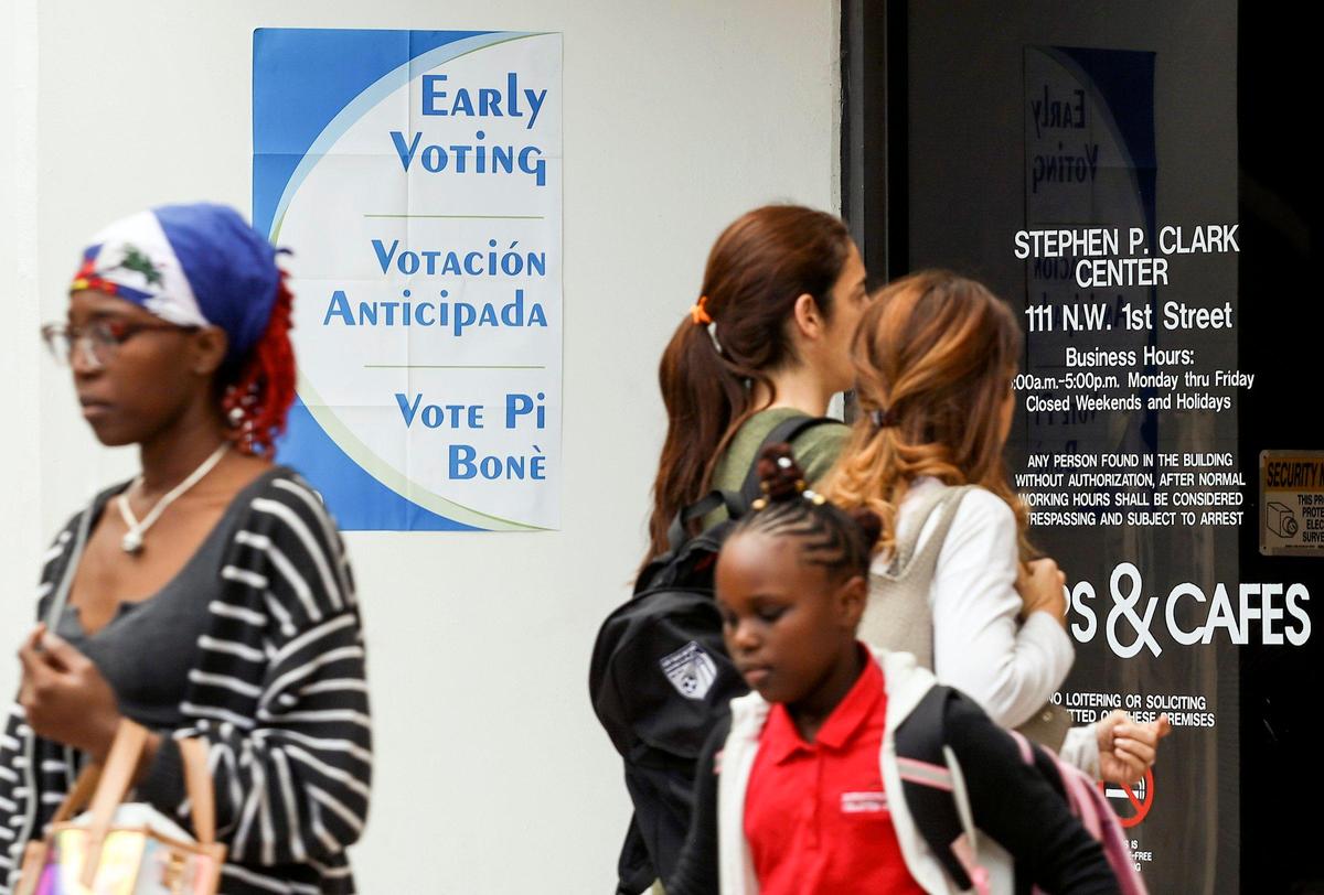 Polls are opened as the presidential primary in Florida started on Monday, March 3, 2020 as voters in Miami-Dade County, began voting in person for their favored candidate at the Stephen P. Clark Government Center in Miami, Florida.