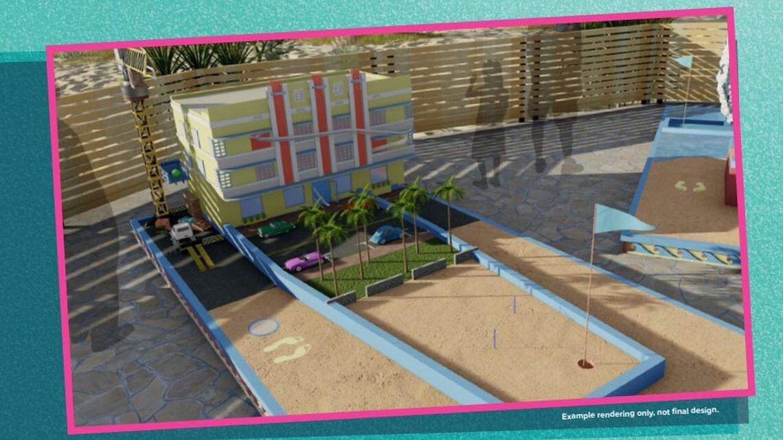 A rendering shows a sample hole of the proposed South Beach Putt project that is being considered for Lummus Park in South Beach.