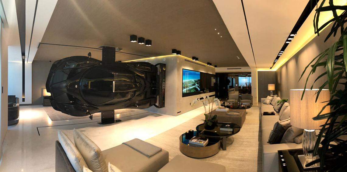 The condo’s decor, including the furniture, lighting and color scheme, was chosen to complement the car.