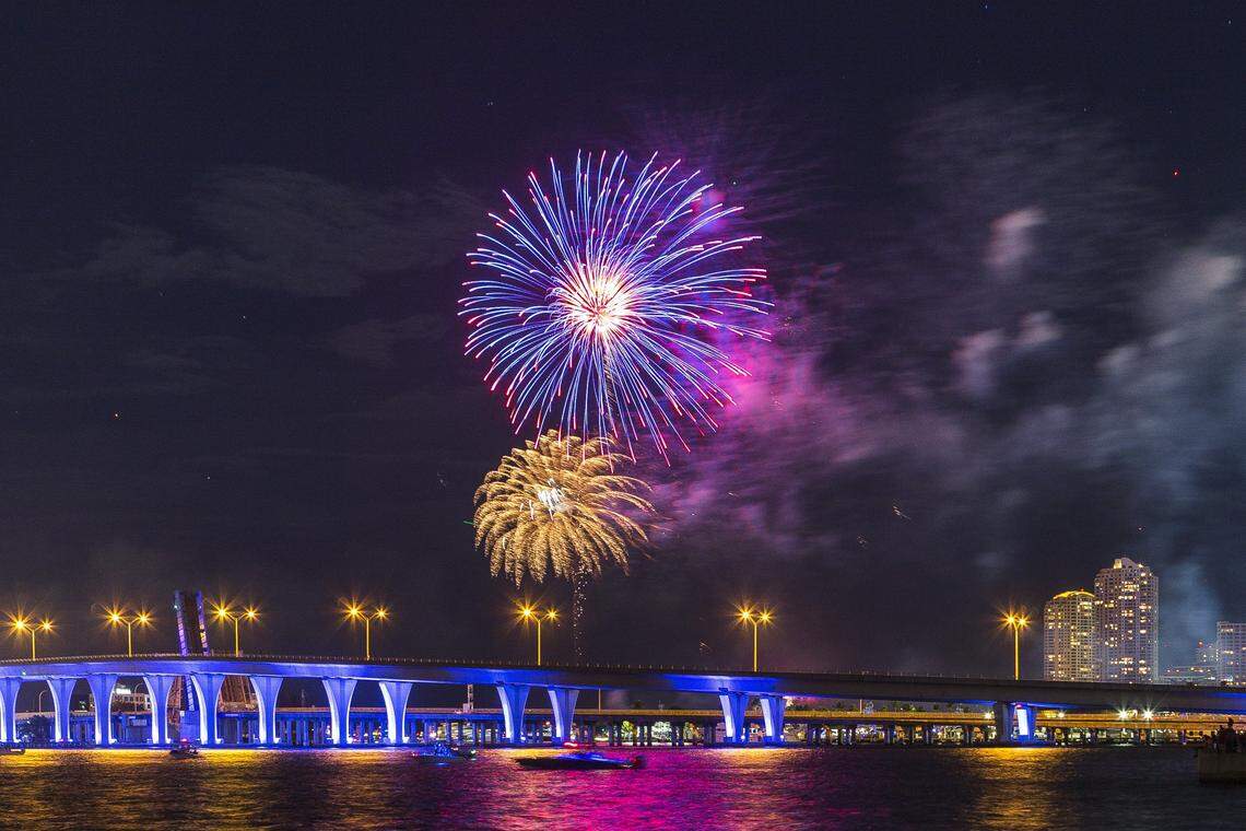 A view of the Bayfront Park fireworks as Miami celebrates Independence Day in downtown on July 4, 2017.