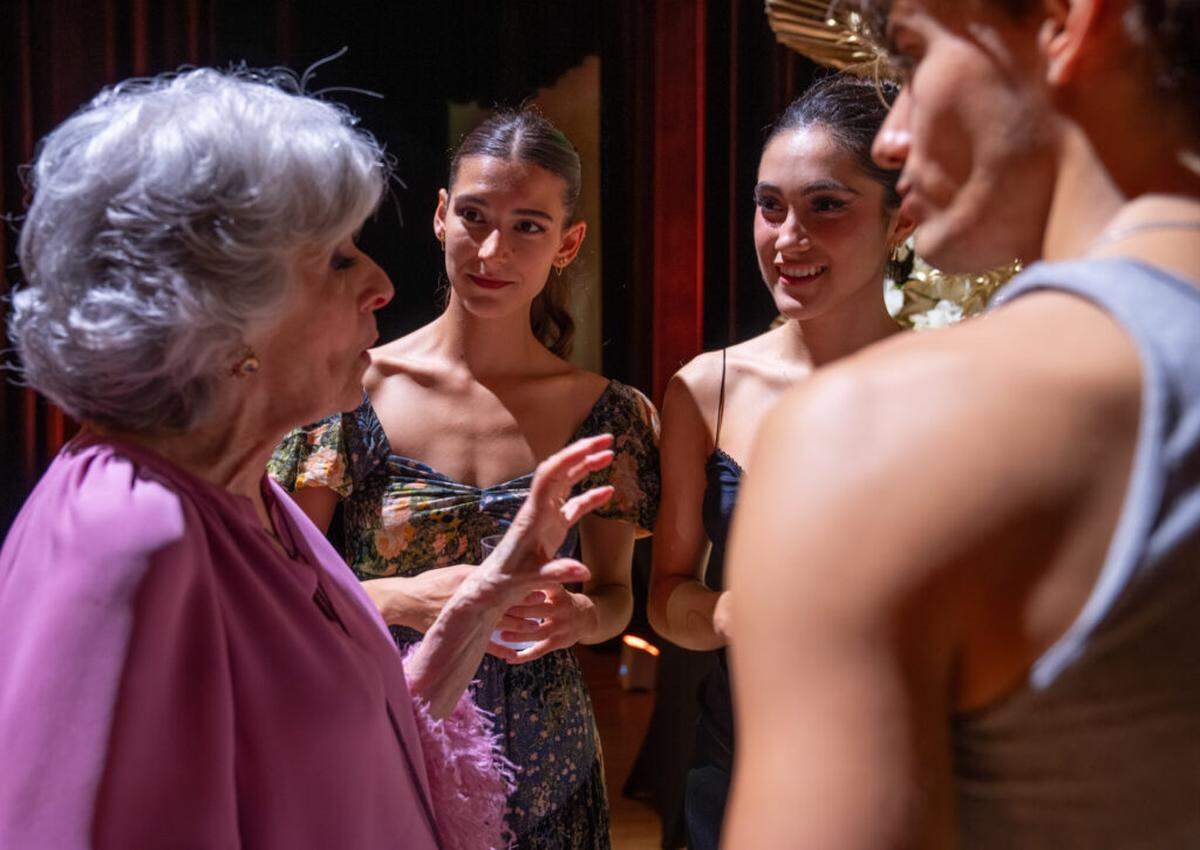 Toby Lerner Ansin with MCB Dancers Kaelah Poulos-Hopkins, Ilona Halloran-Rojas, and Andrew Larose.