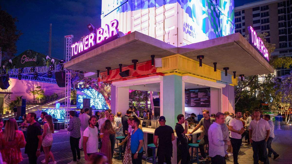 The Tower Bar is the centerpiece of The Oasis in Wynwood, now open.