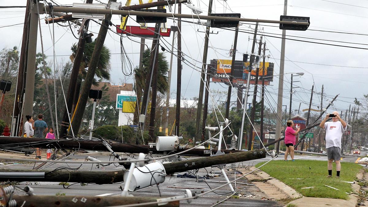 Power lines were down along Tyndall Parkway after Hurricane Michael landed in Panama City as a Category 4 storm in Florida’s Panhandle on Wednesday, Oct. 10, 2018.