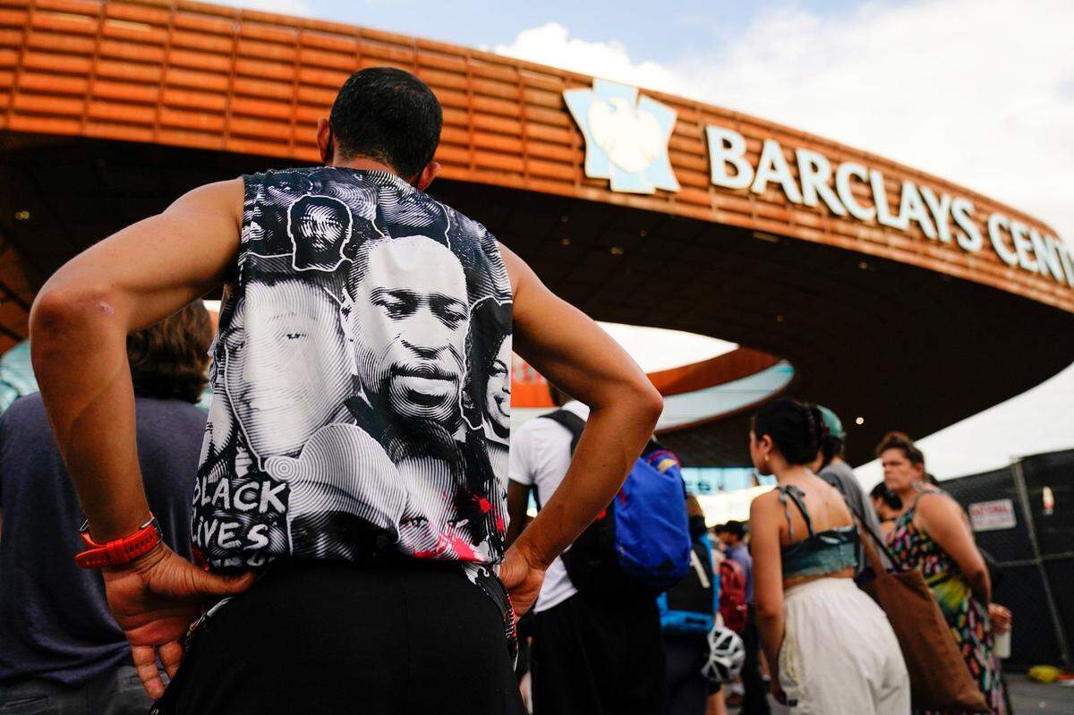 Protesters gather during a march and rally for Jayland Walker, Wednesday, July 6, 2022, in New York. Walker, 25, was killed June 27 in a pursuit that had started with an attempted traffic stop in Akron, Ohio.