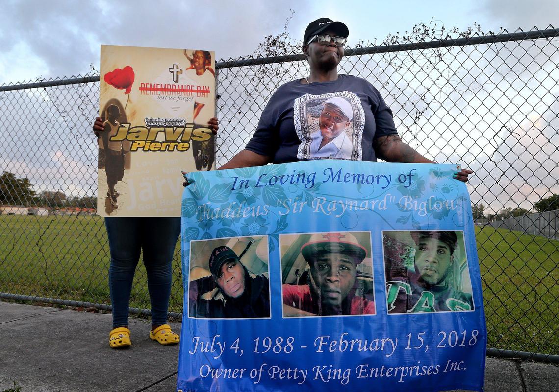 Ora Austin attended a memorial at the corner where her son Thaddeus Biglow, was killed in Miami Gardens on Feb. 15, 2018.
