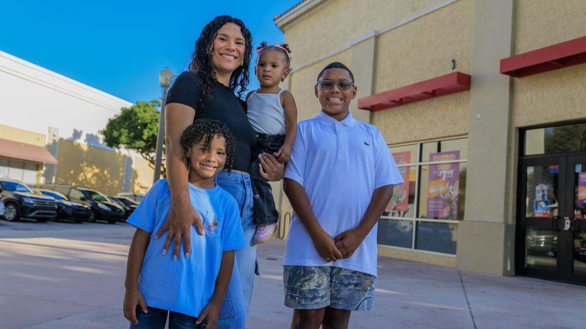 Antonia Kincannon and her children -from left- Isaias, Xaria, and Jasiah Nicannon, posed in Kendall, on Saturday, December 20, 2025.