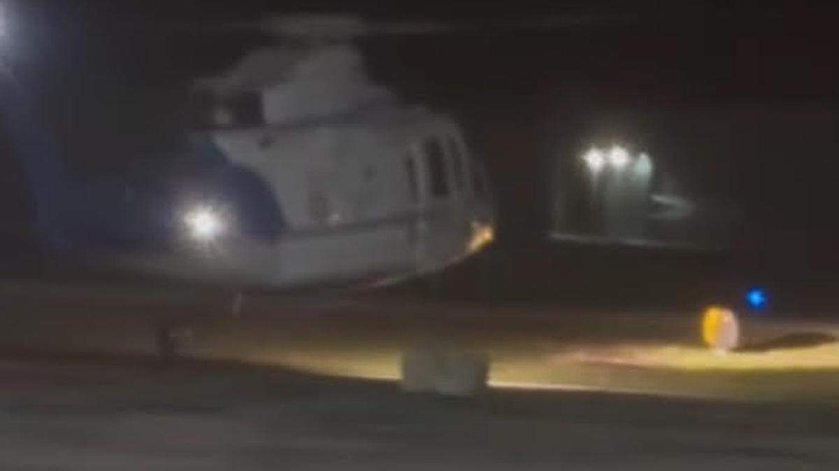 A Monroe County helicopter air ambulance makes an emergency landing on the tarmac of Marathon International Airport in the Florida Keys Thursday morning, Feb. 22, 2024. The aircraft’s landing gear malfunctioned, according to the sheriff’s office.
