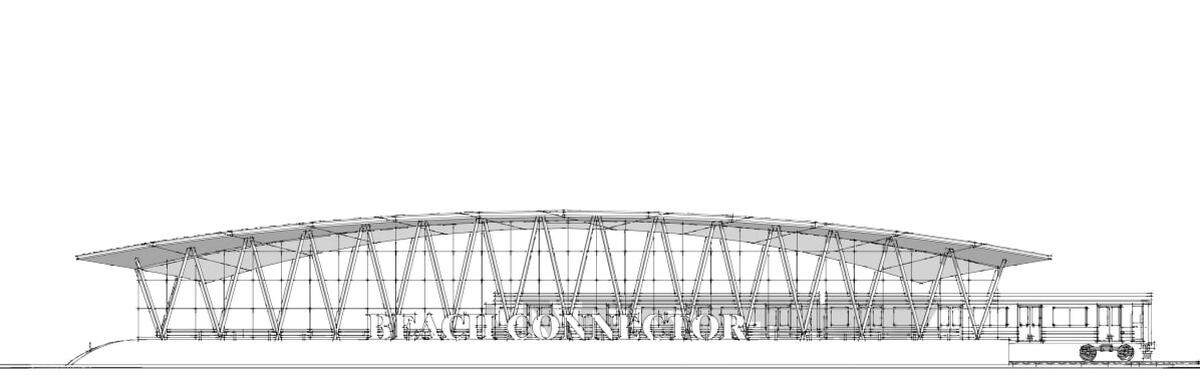 A sketch of what a train station might look like in South Beach as a Miami-Dade consultant maps out possibilities for a transit route between Miami and Miami Beach. The sketch was obtained through a records request to Miami-Dade, and was identified as preliminary in the internal email correspondence that produced it.