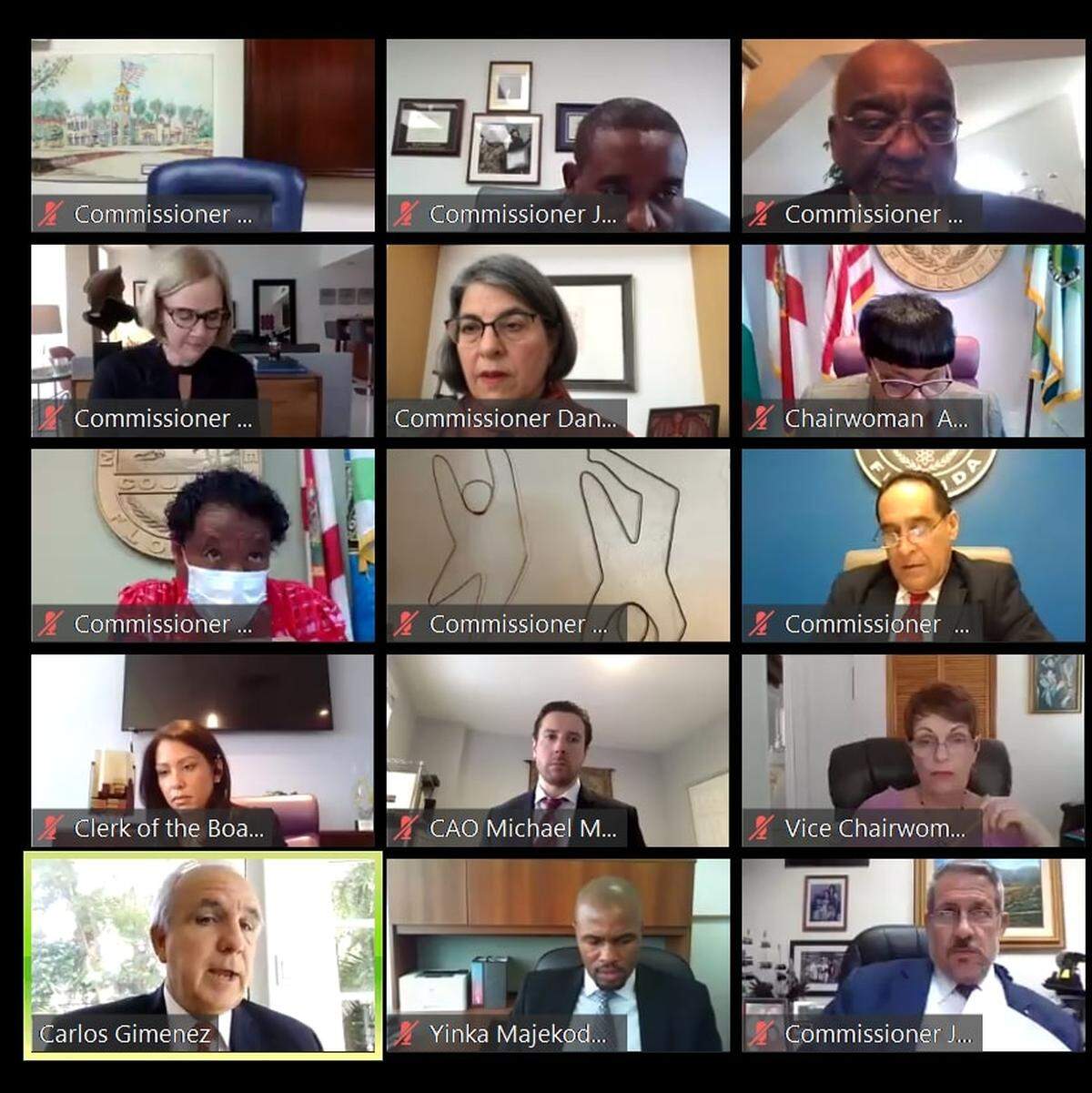 Miami-Dade commissioners held their first remote meeting on Tuesday, April 7, 2020, convening using video conferencing during the coronavirus crisis.