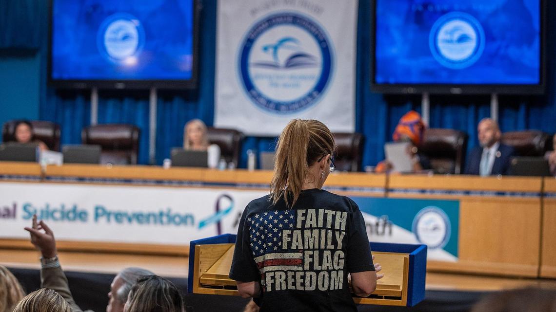 Rachel Morales speaks against proposal for the Miami-Dade County School Board to recognize October as Lesbian, Gay, Bisexual, Transgender and Queer History Month in the school district on Sept. 6. The board voted against the proposal. 