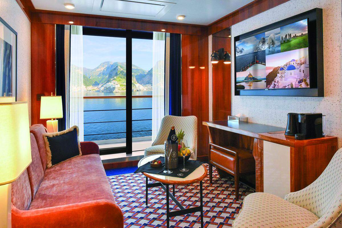The Veranda Stateroom aboard Altas Ocean Voyages’ World Traveller. Each ship carries fewer than 1,000 passengers.