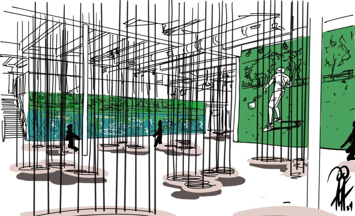 Alexandre Arrechea’s sketch of “Bare Tool” (“Herramienta desnuda”), what he envisioned for Locust Projects.