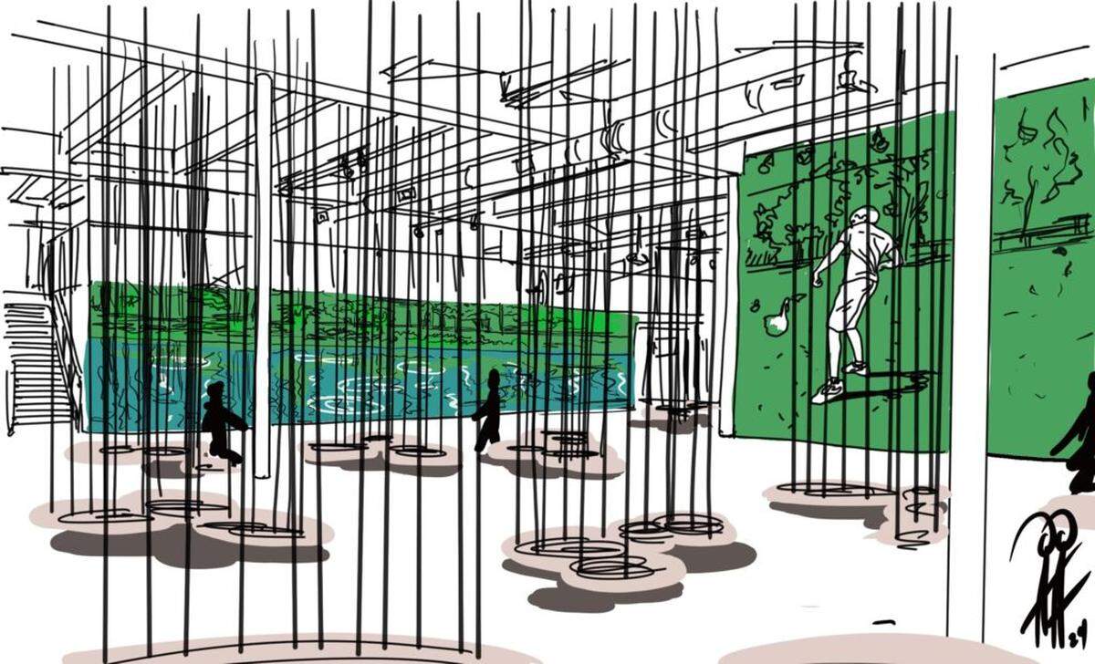 Alexandre Arrechea’s sketch of “Bare Tool” (“Herramienta desnuda”), what he envisioned for Locust Projects.