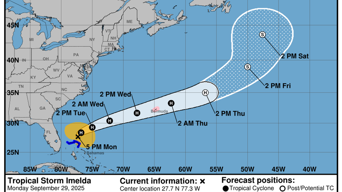 Bermuda is now under a hurricane watch as Tropical Storm Imelda heads north and away from Florida.