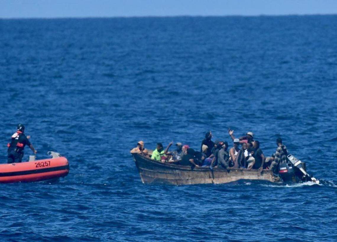 The Coast Guard Cutter Joseph Napier crew transferred 77 Dominican and six Haitian migrants to a Dominican Republic Navy vessel Wednesday, Nov. 3, 2021, near Punta Cana, Dominican Republic, following the interdiction of two illegal voyages in the Mona Passage near Puerto Rico.