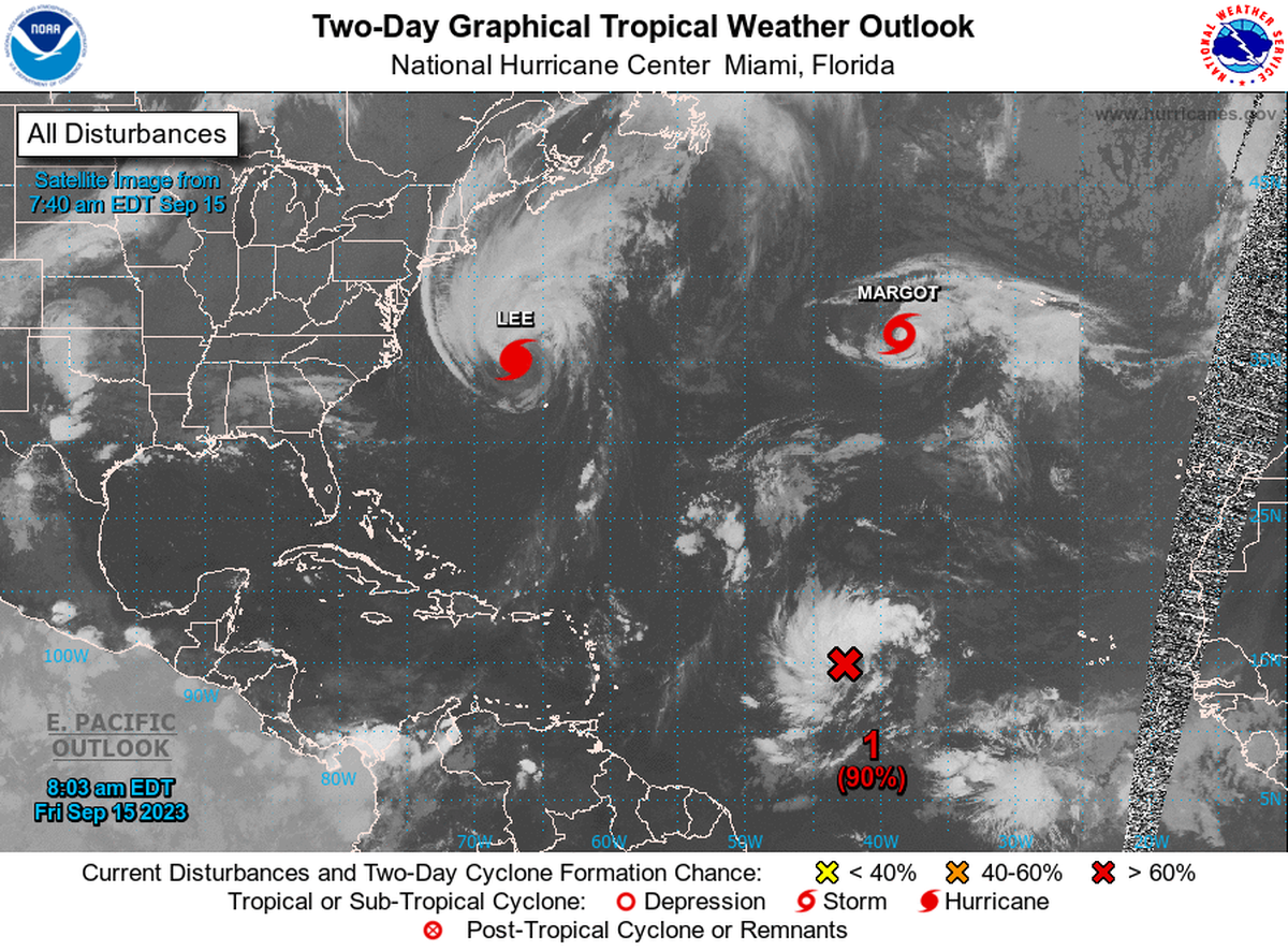 National Hurricane Center’s map Friday, Sept. 15, 2023.