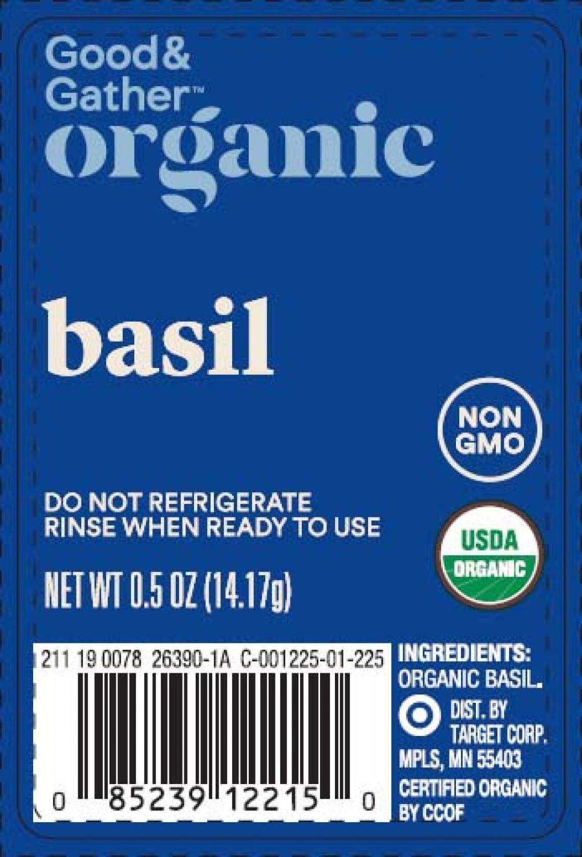 The label to Target’s Good & Gather Organic Basil