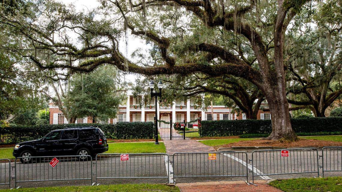 Front view of Florida’s Governor’s Mansion, currently occupied by Gov. Florida Ron DeSantis, in Tallahassee, Florida, on Monday, December 14, 2020.