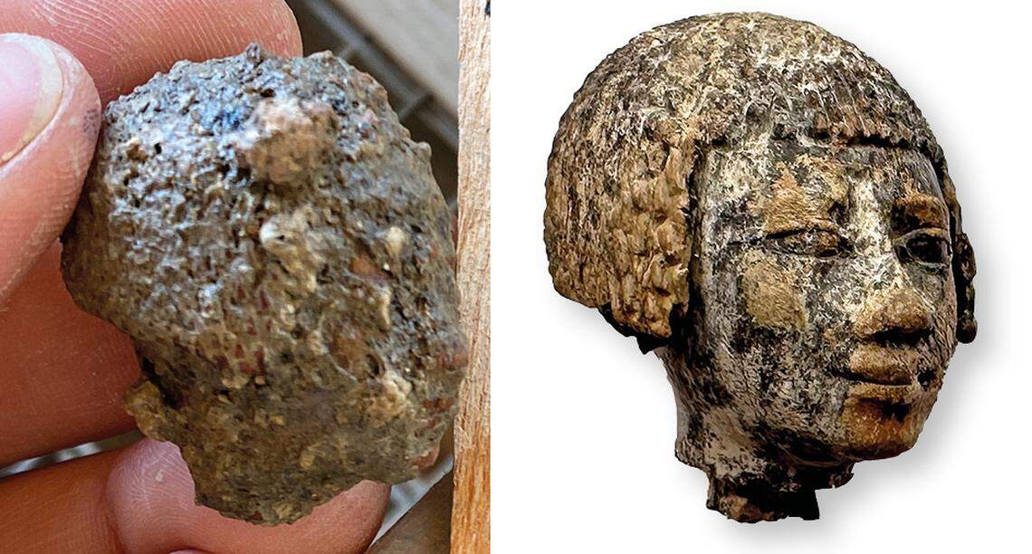 An ivory head “with Egyptian features” that was restored by experts.