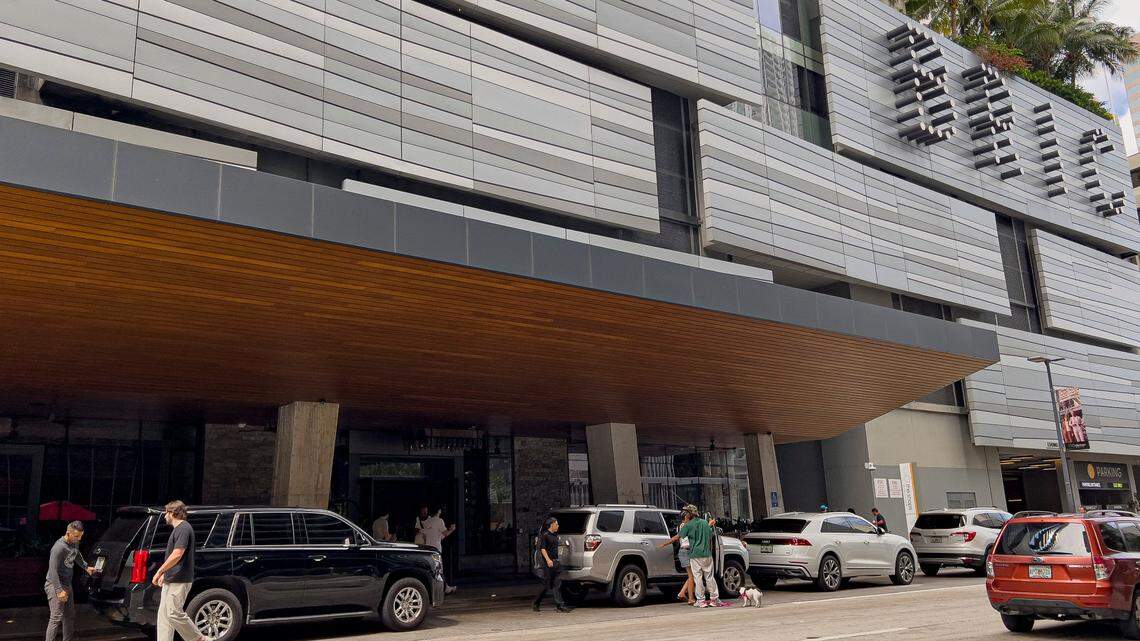 People arrive at the East Hotel on Monday, Sept. 4, 2023, in Brickell City Centre.