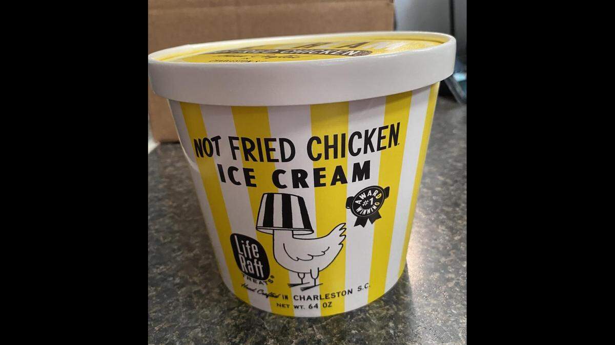 Life Raft Treats Not Fried Chicken ice cream in a 64-ounce bucket.