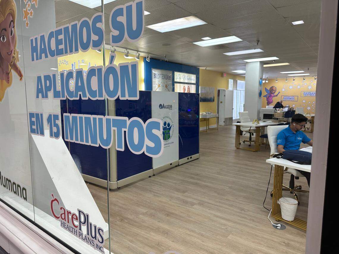 Staffers await customers inside Las Madrinas, a venue that helps people sign up for Obamacare, Medicare, Access Florida, and other Florida social services and health plans at Midway Crossings shopping mall at 7795 W. Flagler St.