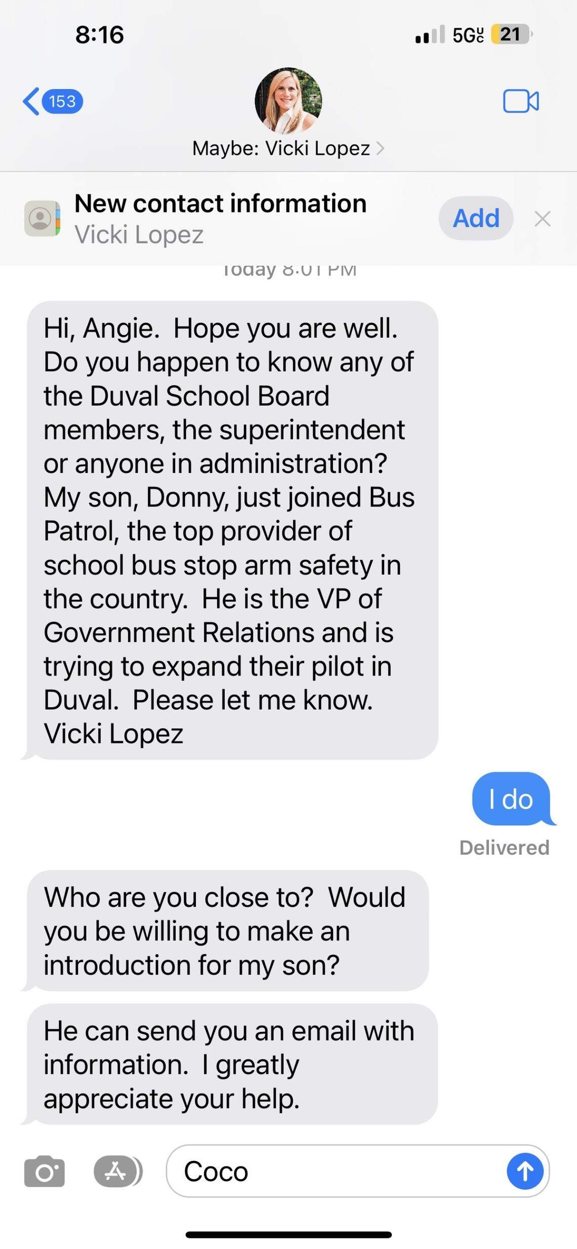 Text messages between Rep. Vicki Lopez and Rep. Angie Nixon, obtained by The Tributary.