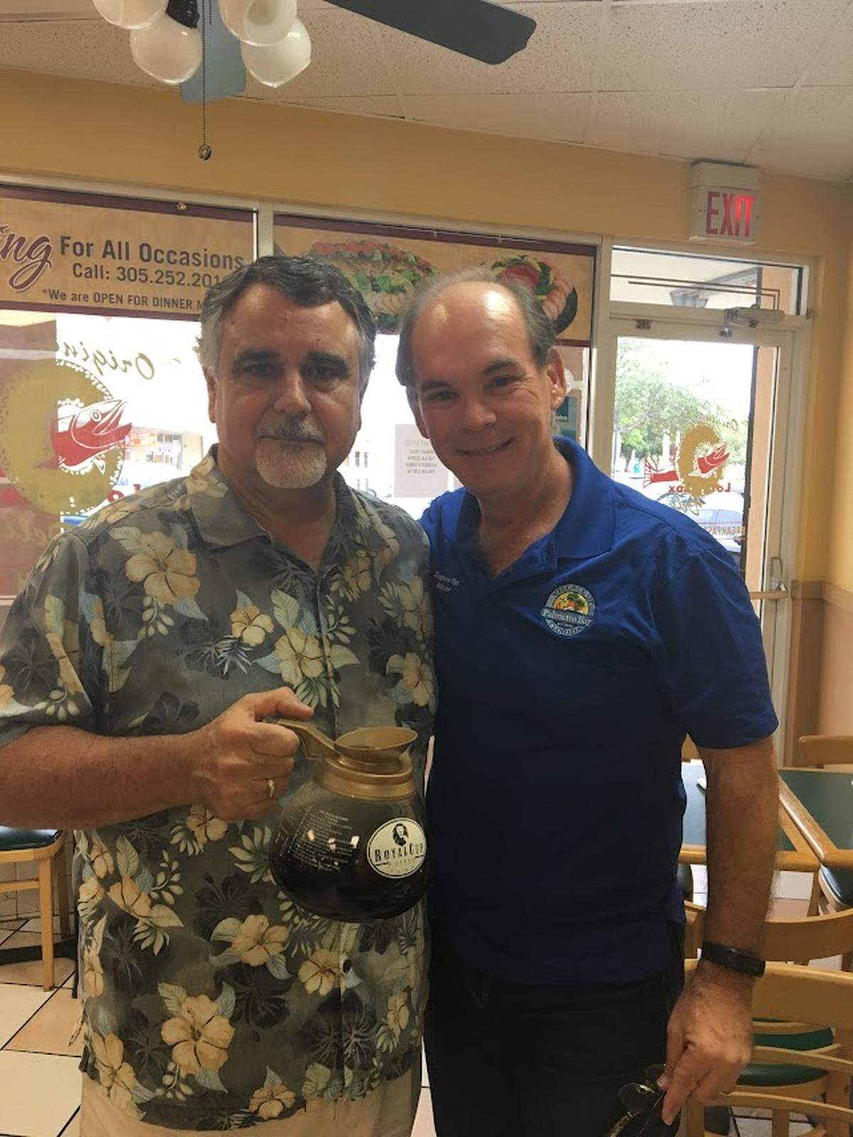 Nick Poulos and longtime Lots of Lox customer, attorney and former Palmetto Bay Mayor Eugene Flinn, at the diner.