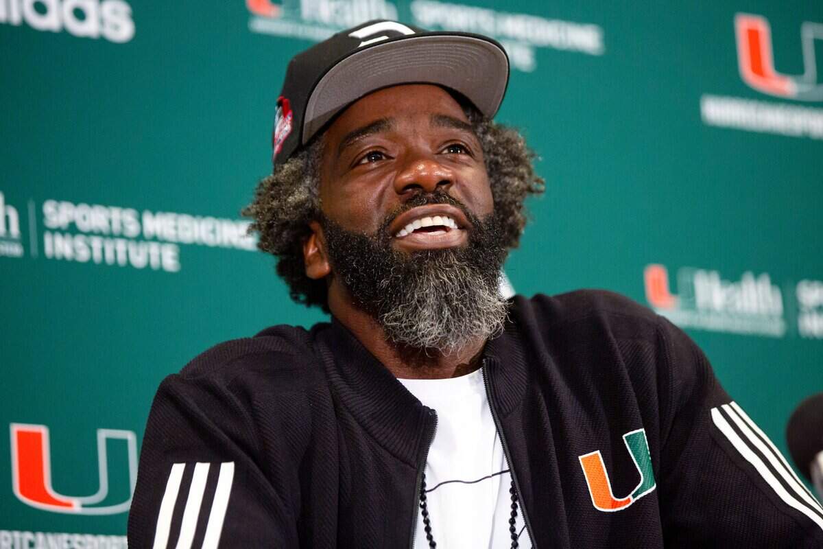 New University of Miami football Chief of Staff Ed Reed speaks with the media in February.