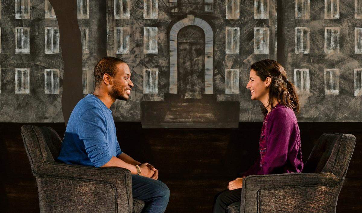 Joshua Jean-Baptiste and Maria Corina Ramirez clash over their views of a sexual encounter in Anna Ziegler’s “Actually” at GableStage.