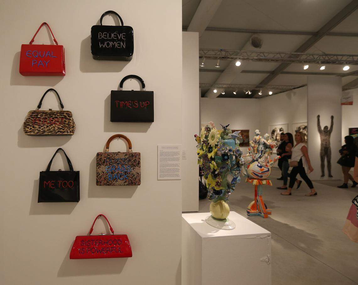 Purses by Michele Pred at the Nancy Hoffman Gallery during the VIP opening of Art Miami and CONTEXT on Tuesday December 4, 2018.