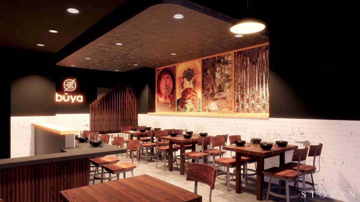 This rendering of Buya in Wynwood shows pre-COVID-19 seating; tables will be set further apart to comply with Miami-Dade regulations.