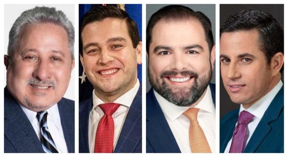 Hay cuatro candidatos para el puesto del Distrito 6 en la Comisión del Condado Miami-Dade que deja vacante Rebeca Sosa. Desde la izquierda, los candidatos son Víctor Vázquez, Kevin Marino Cabrera, Jorge Fors y Dariel Fernández.