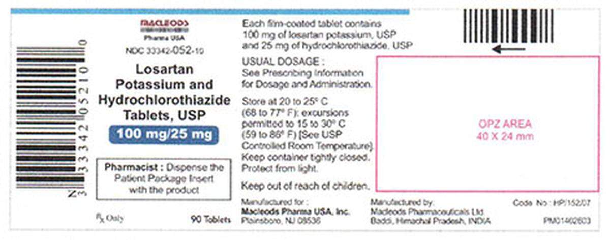 Label for the lot of Macleods Losartan that’s being recalled