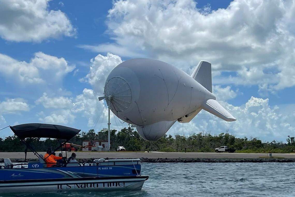 ‘Fat Albert,’ a blimp used for surveillance by U.S. Customs and Border Protection, hovers over Cudjoe Key in the Lower Keys.