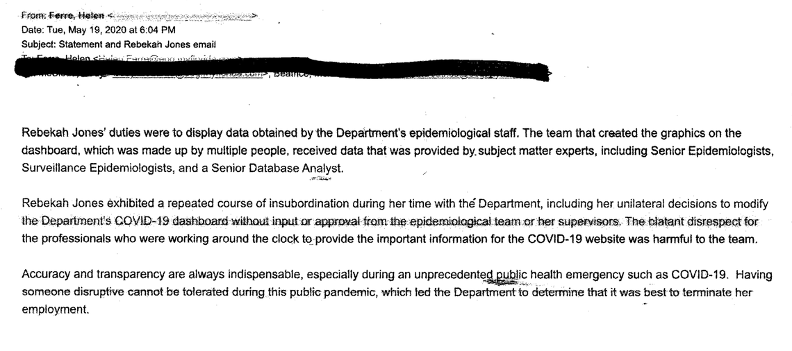 Email by Helen Ferre, then spokeswoman for Gov. Ron DeSantis.