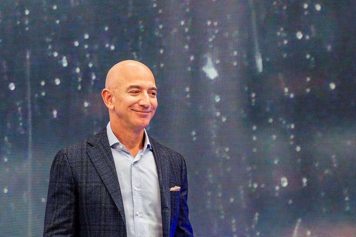 Amazon Founder and CEO Jeff Bezos can be seen on the fringes of the company's novelties event on Sept. 25, 2019. 