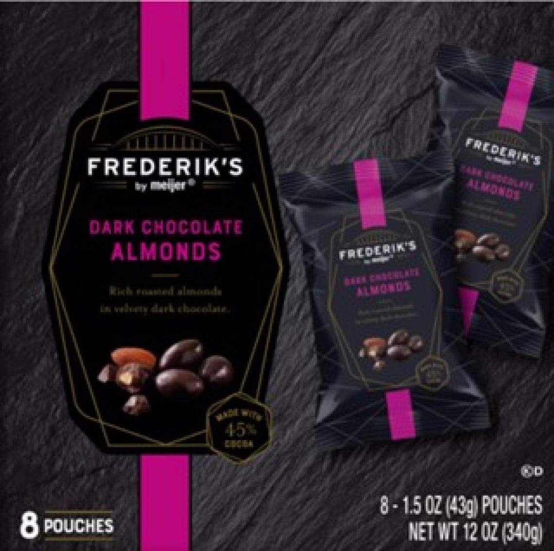 Frederik’s Dark Chocolate Almonds in 1.5-ounce packages.