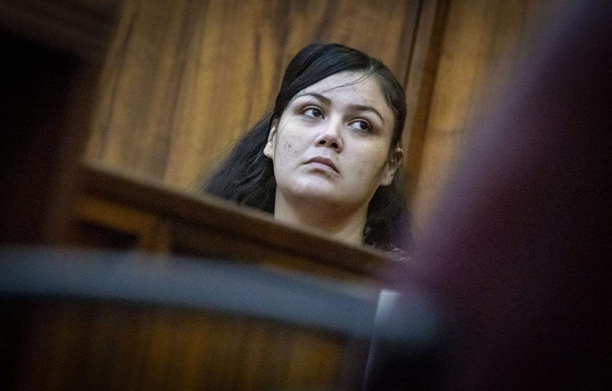 Miami, FL, October 16, 2025 - Daisy Link, who made headlines for getting pregnant while being held in TGK, sits in the courtroom as she waits for the start of closing arguments of her trial.  Link is accused of fatally shooting her long-time partner in the leg in Homestead.