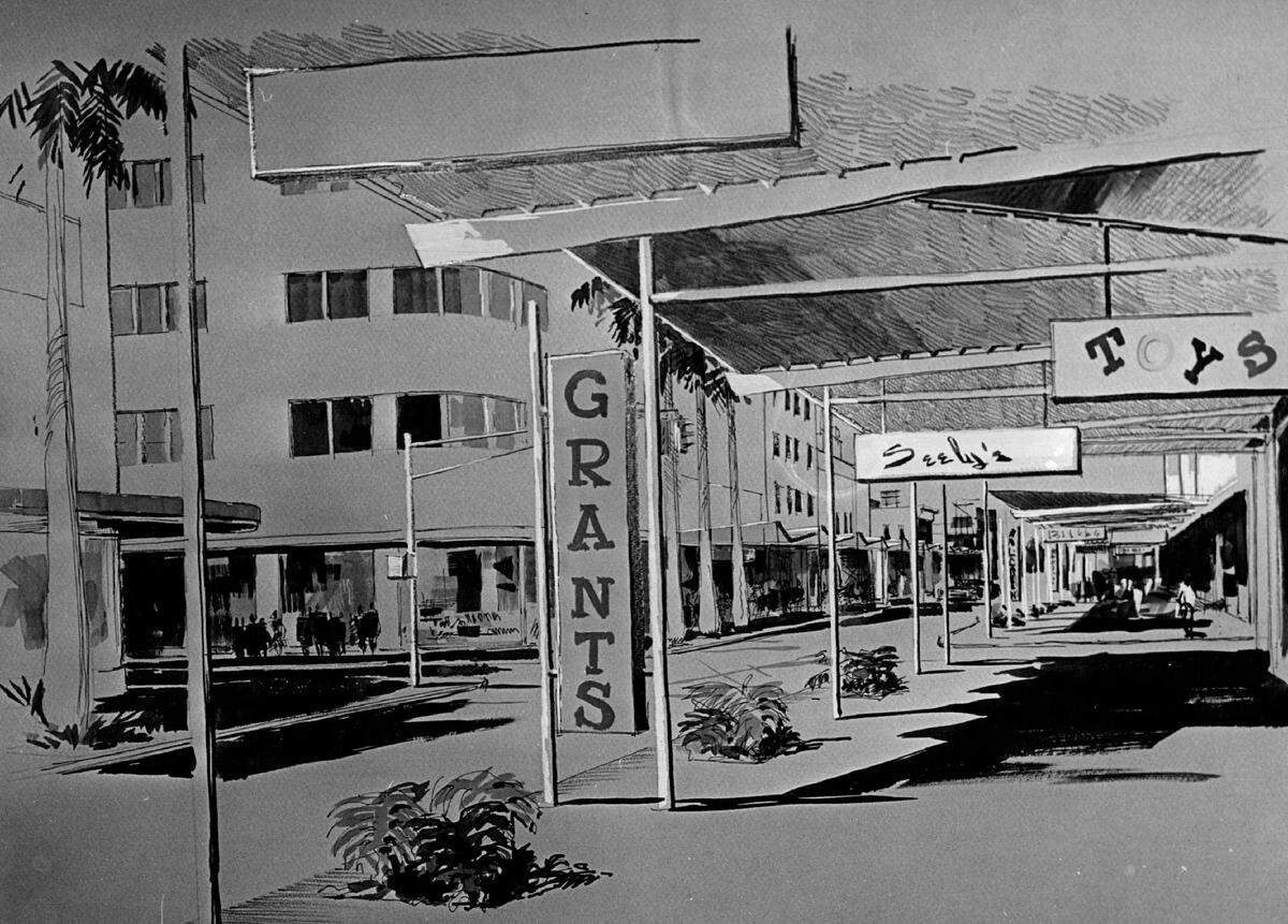 In 1990, Flagler Street looking east from Miami Avenue.