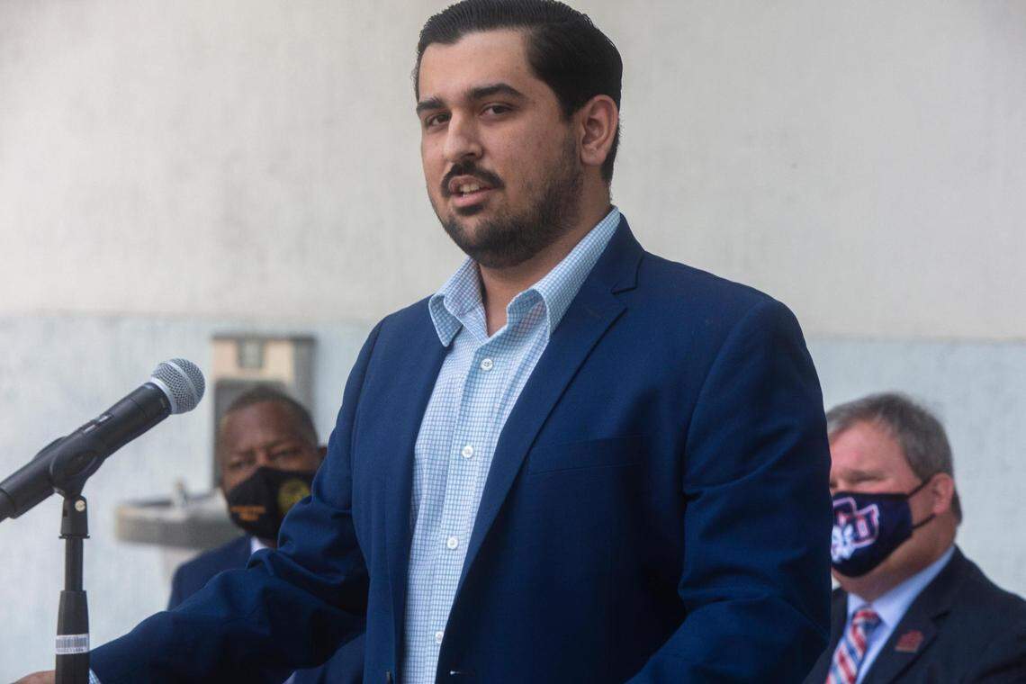St. Thomas University alumnus Anthony Barroso talks about what he did to combat an anti-Semitic message as he gets an award recognizing his actions at St. Thomas University in Miami Gardens on March 2, 2021.
