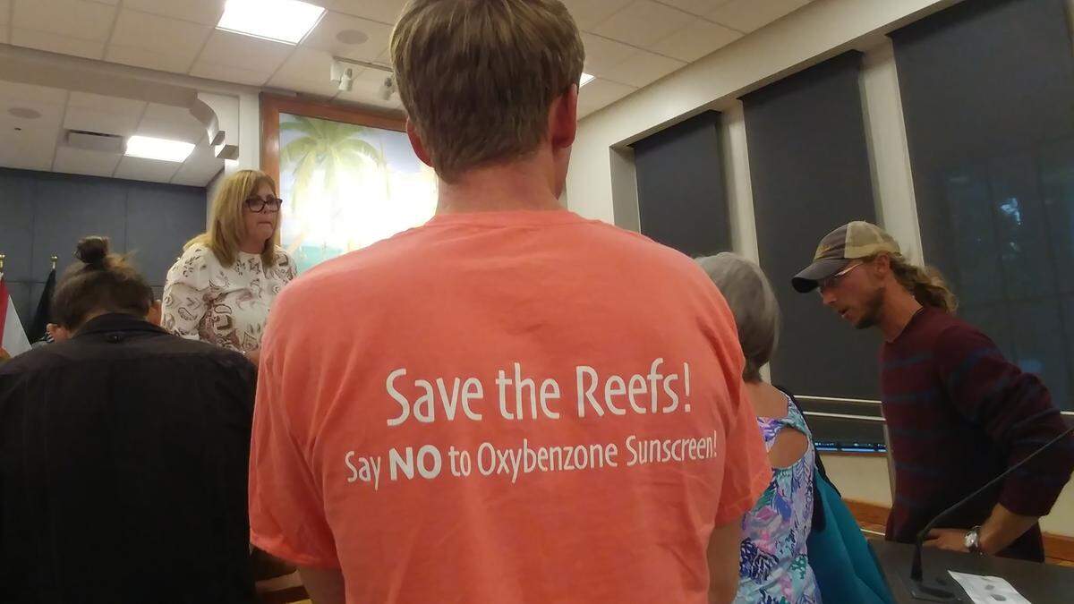 Activists in Key West turned out at City Hall on Feb. 5, 2019, to support the sunscreen ban.