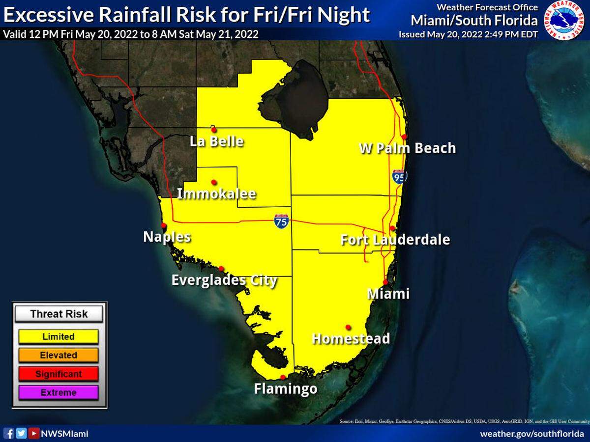 There will be limited excessive rainfall risk throughout South Florida. Expect ponding of water in streets, urban and poorly drained areas possible.