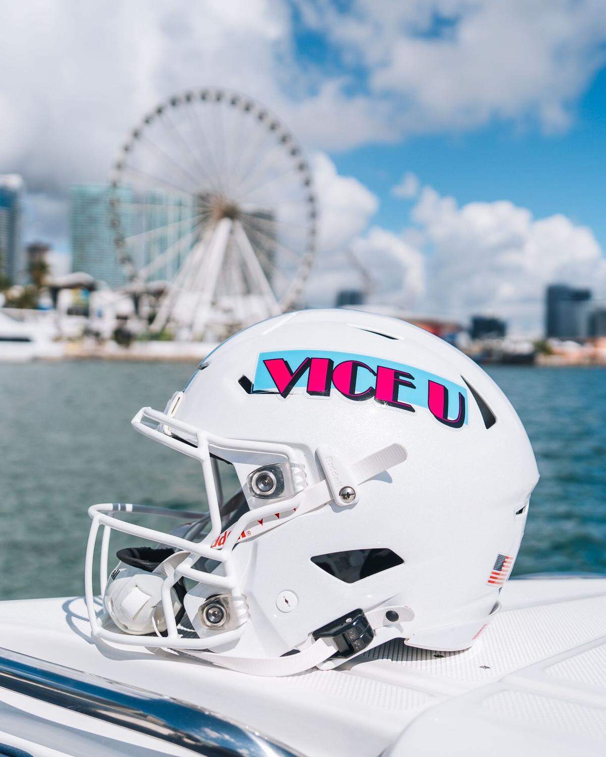 FIU’s new “Vice U” helmet, which the Panthers are set to debut on Tuesday, Oct. 22 when they play Sam Houston State at Pitbull Stadium.