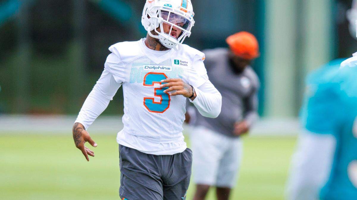 Miami Dolphins wide receiver Lynn Bowden Jr. takes part in drills during the NFL football team’s organized team activities at Baptist Health Training Complex in Hard Rock Stadium on Tuesday, May 24, 2021 in Miami Gardens, Florida, in preparation for their 2022-23 NFL season.
