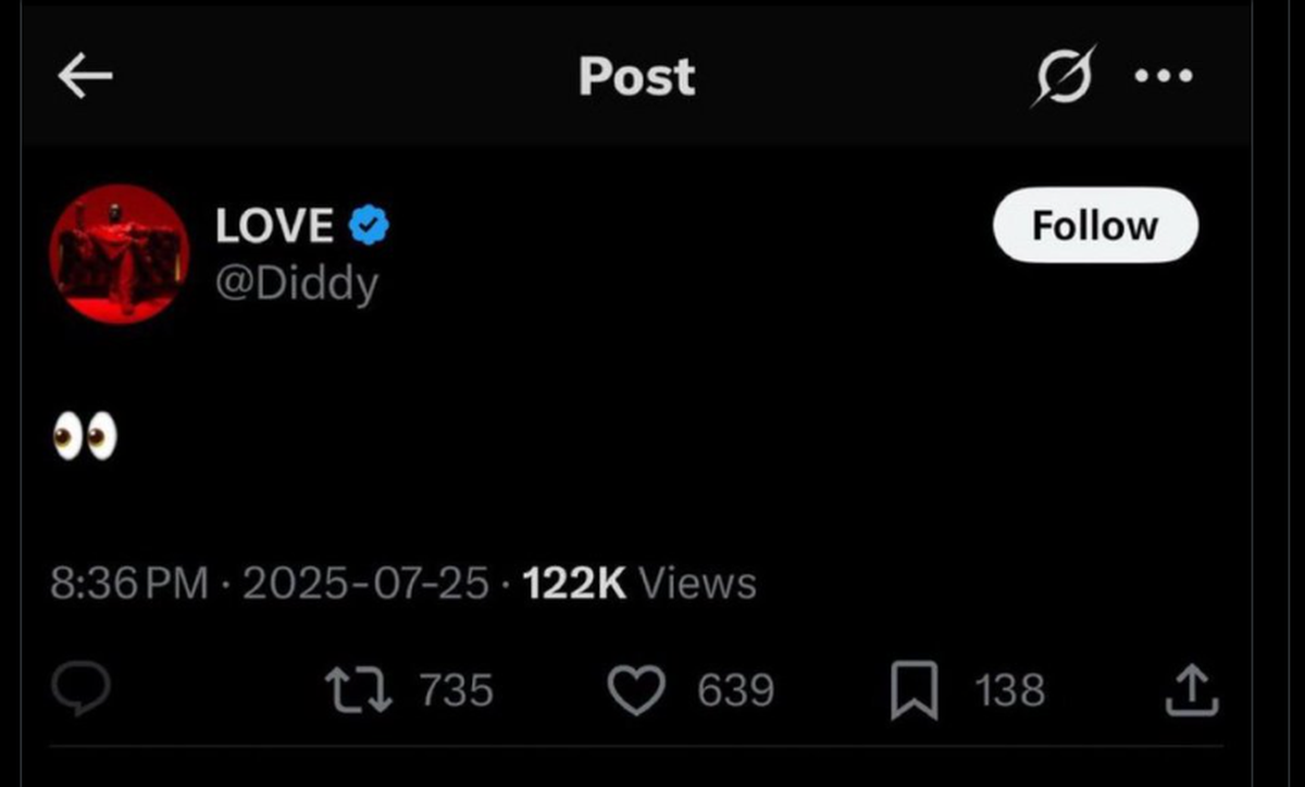 A post on X that was deleted from Sean Diddy Combs’ account